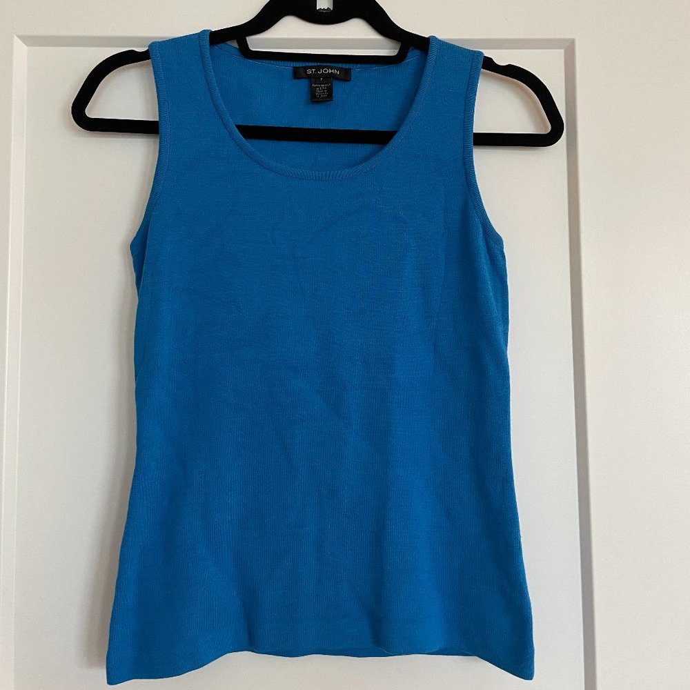 St. John Knit Scoop Neck Top, Blue (Cerulean)